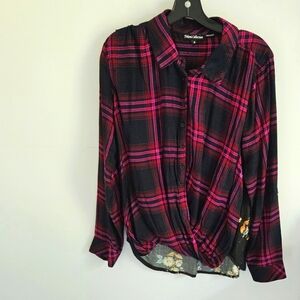 Tolani Collection plaid Ivanna draped top